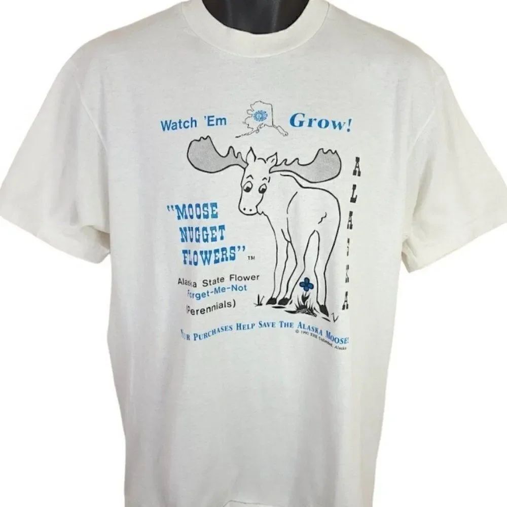 Moose Nugget Flowers T Shirt Vintage 90s Alaska Nature Tee Made In USA Mens